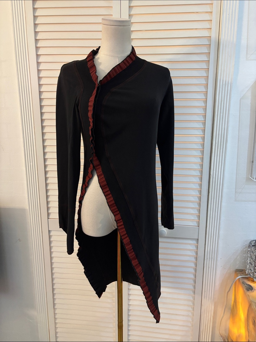 Cop.Copine Black Asymmetrical tunic with Red Trim, S